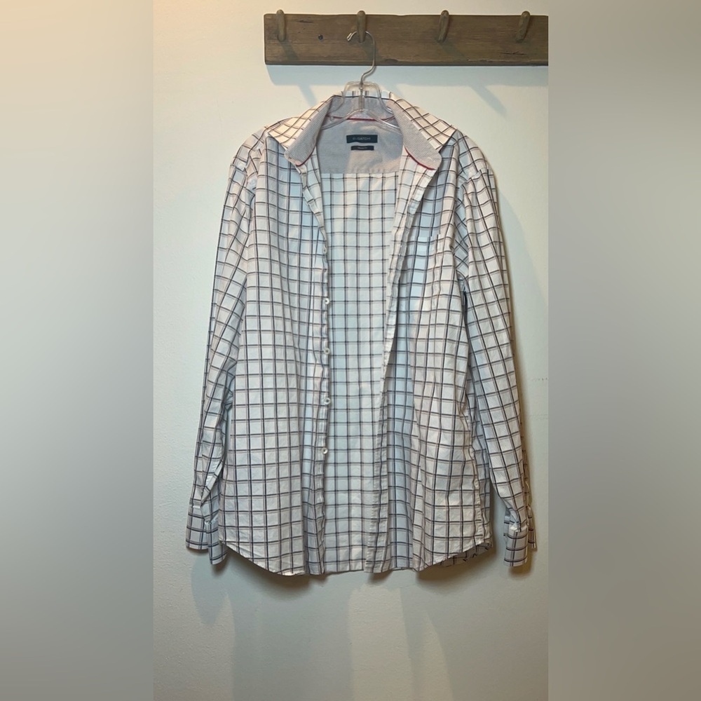 Bugatchi men’s size L White, Blue and tan Checkered Button-Up Shirt - Picture 2 of 8